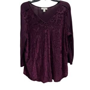 Black Cherry Merlot Whimsigoth Velvet burnout Valentine boho blouse sz XL